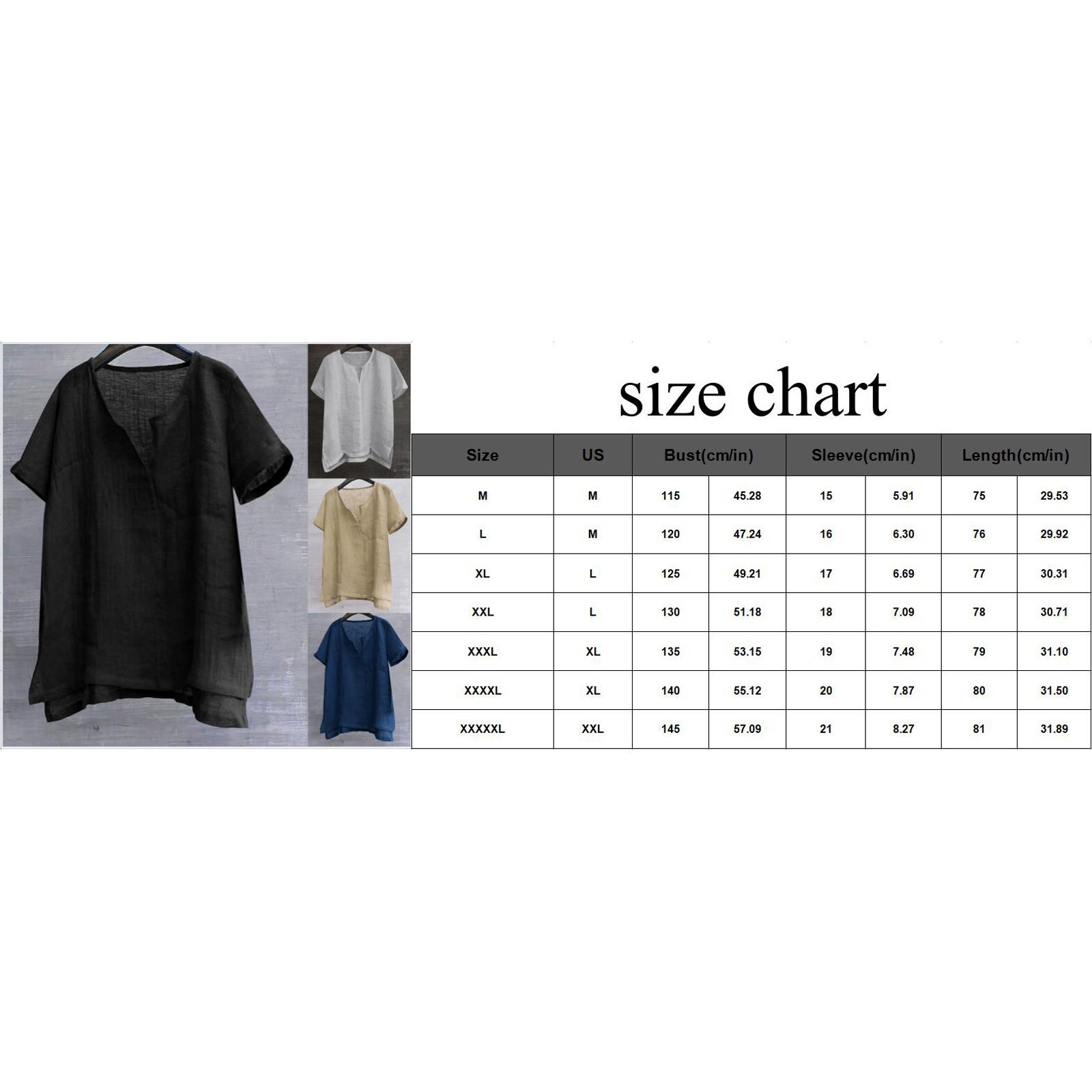 thumbnail image 3 of Camisa Henley de algodón y lino para hombre: manga corta, corte holgado, color liso, playa/yoga, tallas M-XXXXL, todas las estaciones, 3 of 6